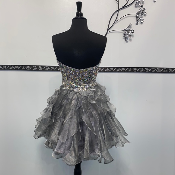 Platinum Jeweled Top Ruffled Short Dress - Picture 2 of 3